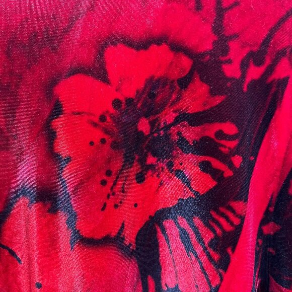 The Pyramid Collection Tunic Top Womens XL Red Velvet Ruffle Floral Long Sleeve - Picture 6 of 9